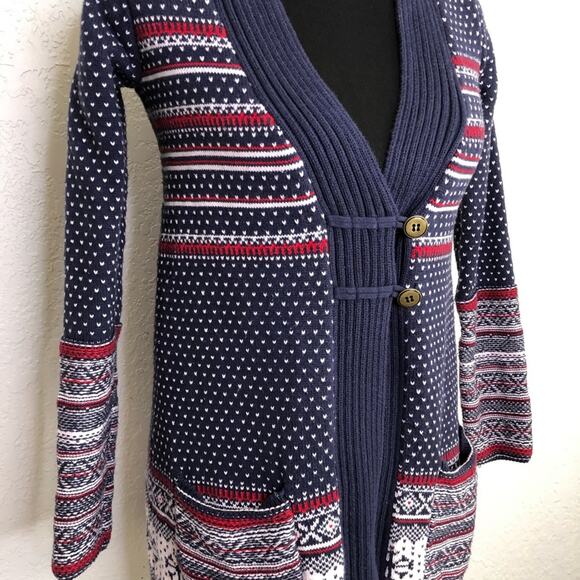 Hanna Andersson navy white red snowflake Nordic cardigan size Extra Small XS - Picture 3 of 16